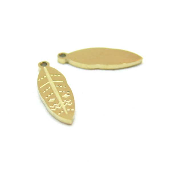 Pendentifs Feuille travaillée 16mm, Acier Inoxydable 316  Doré