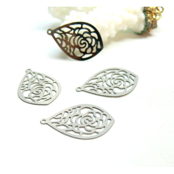 Estampes Filigrane Goutte, Larme Travaillée en Acier Inoxydable pour création de bijoux raffinés