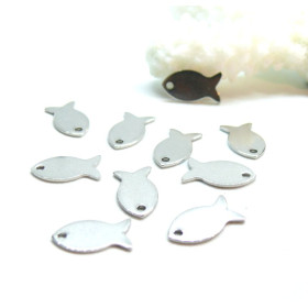 Pendentifs Poissons 14mm,  Acier Inoxydable, finition Argenté