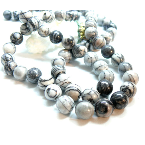 Perles Rondes 10mm ,Jaspe Toile Araignée