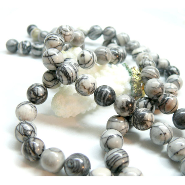 Perles Rondes 10mm ,Jaspe Toile Araignée