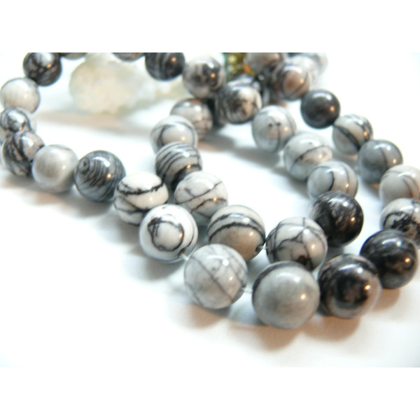 Perles Rondes 10mm ,Jaspe Toile Araignée