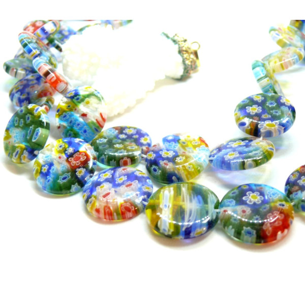 Perles Rondes Plates 16 x 4.5 mm – Verre Millefiori Multicolore