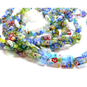 Perles Carrées 12 mm – Verre Millefiori Multicolores