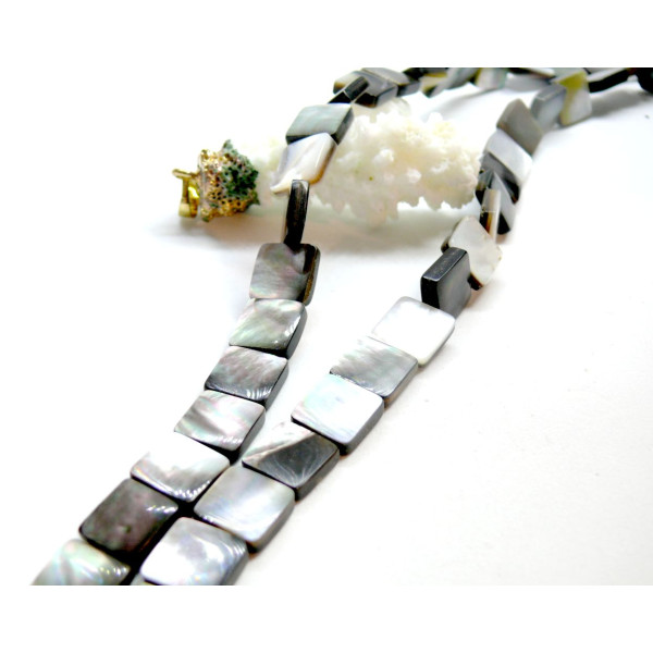 Perles de nacre véritable Grise , Carré Plat 10 par 3mm