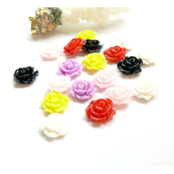 Cabochons fleur Résine 10mm,  Fleur multicolores coloris aléatoire