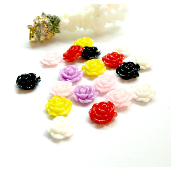 Cabochons fleur Résine 10mm,  Fleur multicolores coloris aléatoire