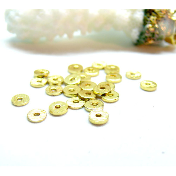 Perles intercalaires Rondes 4mm Trou 1.2mm, Laiton finition Doré