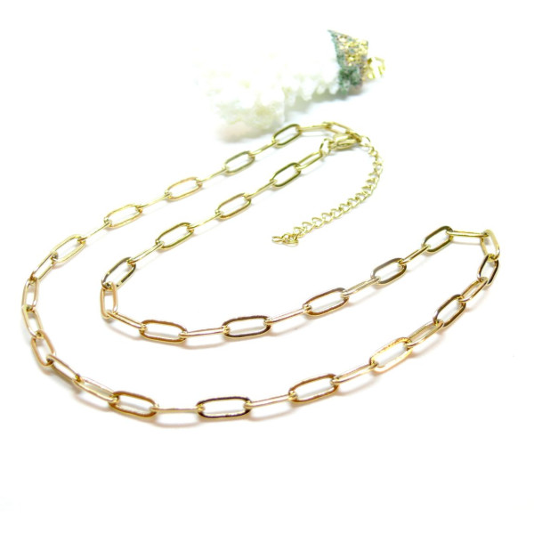 Collier Chaine maille rectangle 7 par 3.5mm, Acier Inoxydable 304, Doré  à l'or fin 18K
