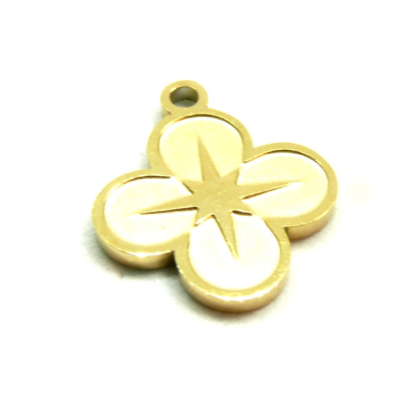 PS11928819 – Lot de 1 ou 2 Pendentifs Trèfle avec Étoile 17.5mm – Acier Inoxydable 304 Doré Placage Ionique