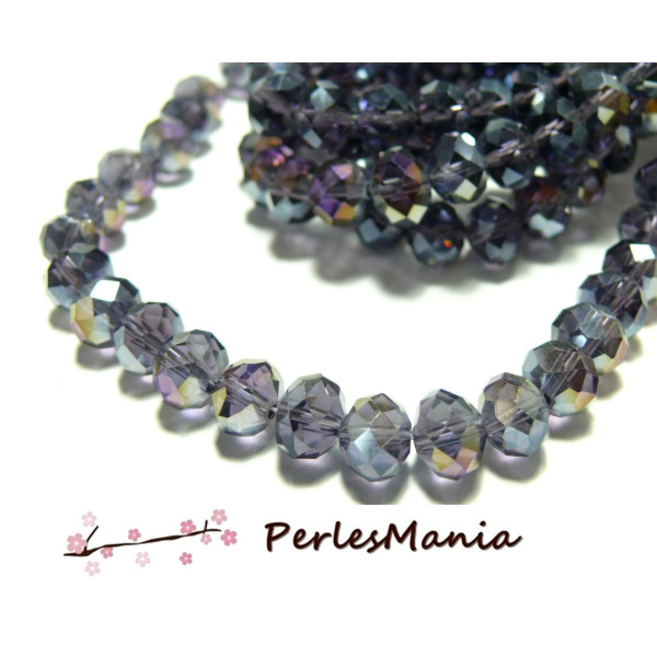 2J1407 - 1 fil d’environ 72 perles à facettes rondelles en verre 6x8mm VIOLET IRISE 2J1407