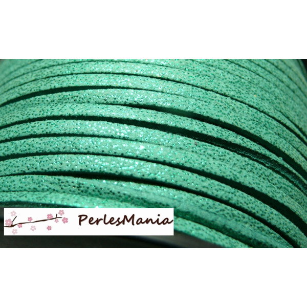 Cordon en suédine aspect daim, Vert Emeraude effet pailleté