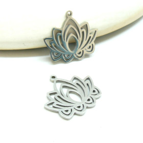 Pendentifs Fleur de Lotus, Yoga 25 mm, Acier Inoxydable Argenté