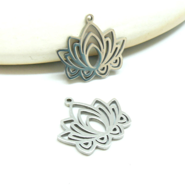 Pendentifs Fleur de Lotus, Yoga 25 mm, Acier Inoxydable Argenté