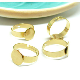 Supports de Bague plateau lisse 10mm, Acier Inoxydable 304,  finition Doré à l'or fin 18K