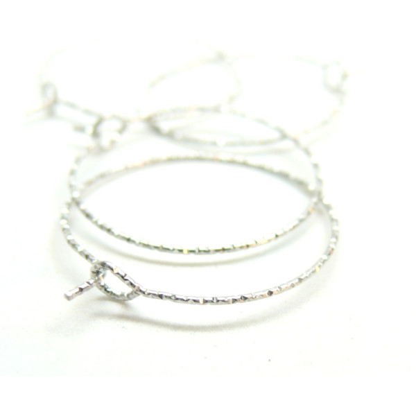 Boucles d'oreilles, Créoles Tige martelées 30mm, Acier Inoxydable 316, Argenté