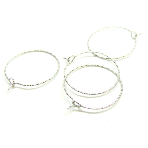 Boucles d'oreilles, Créoles Tige martelées 30mm, Acier Inoxydable 316, Argenté