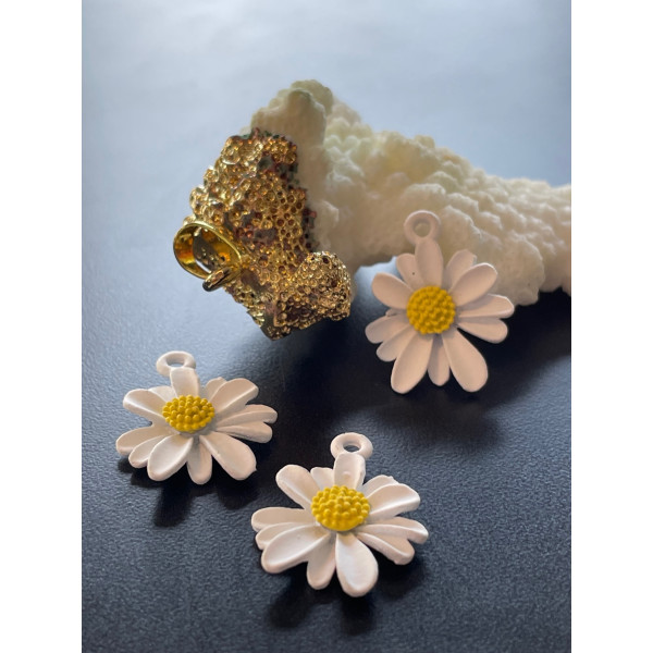 Pendentifs Fleur  20mm, Métal coloris Blanc