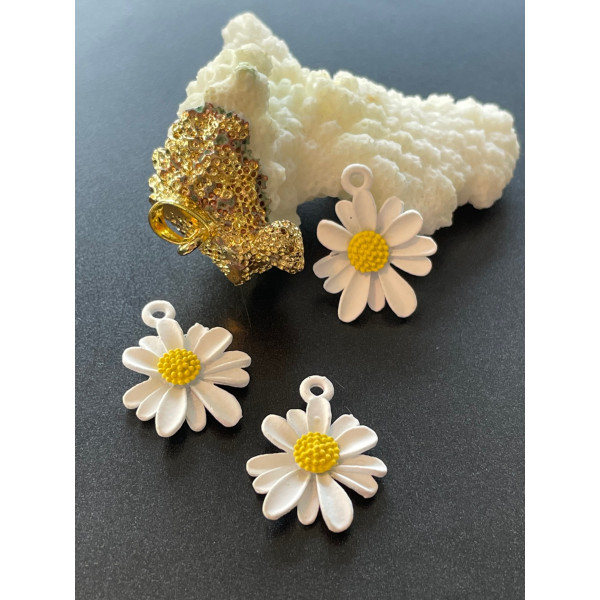 Pendentifs Fleur  20mm, Métal coloris Blanc