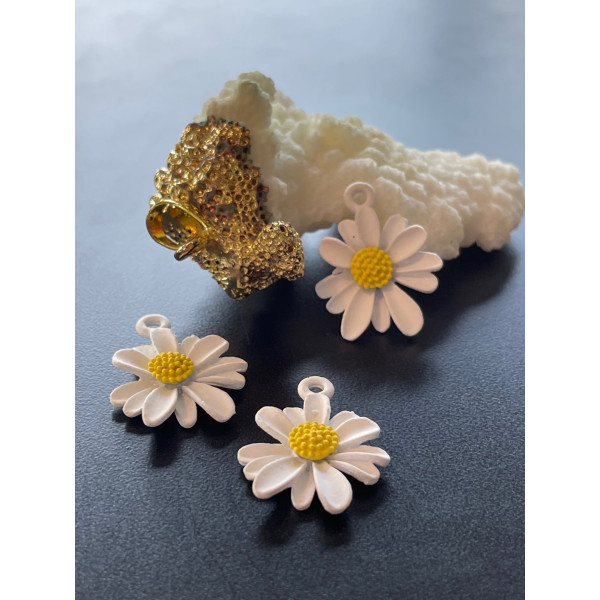 Pendentifs Fleur  20mm, Métal coloris Blanc