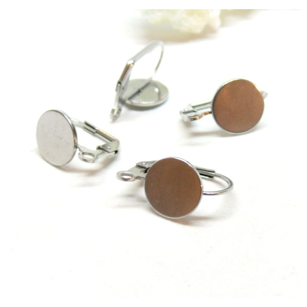 Supports de Boucle d'oreille - dormeuse - plateau lisse 10mm - Acier Inoxydable 304 finition Argenté