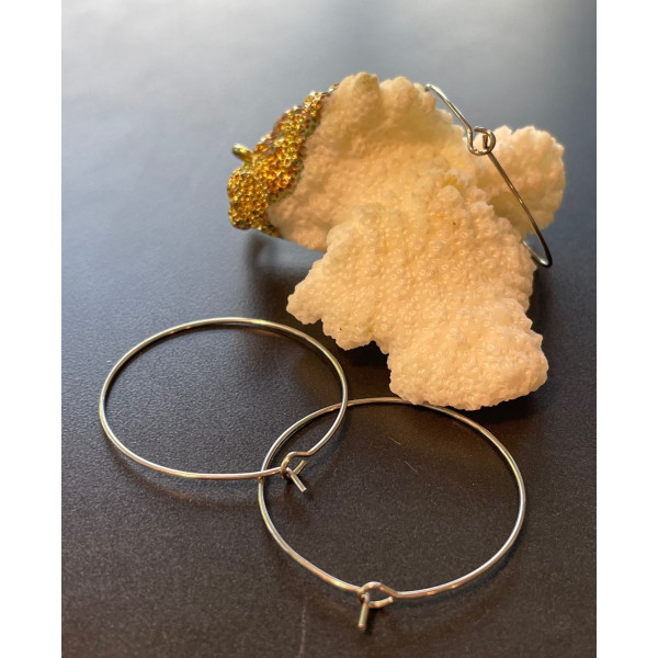 Boucles d'oreille, Créoles Tiges 25 mm par 0.8mm, Acier Inoxydable Chirurgical 316L finition Argenté