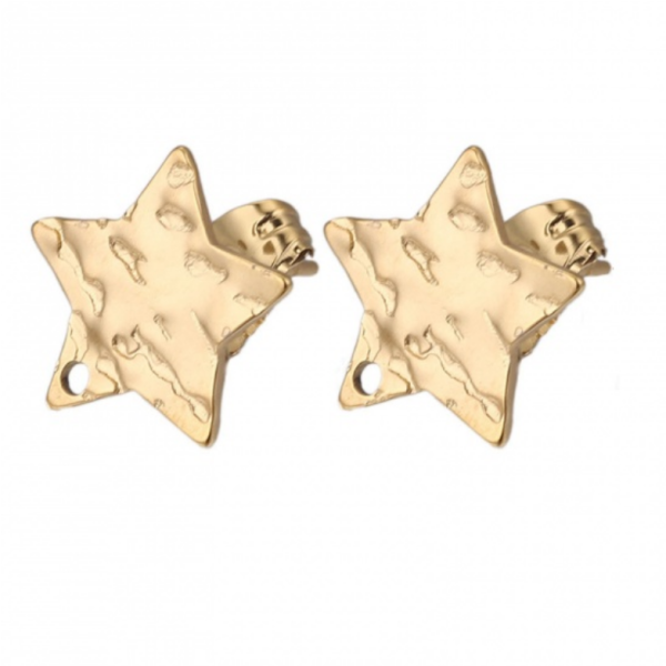 Boucles d'Oreilles Puce Étoile Martelée 12mm – Acier Inoxydable 304 Doré 18K, IONIQUE