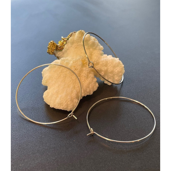 Boucles d'oreille, Créoles Tiges 35 mm par 0.7mm, Acier Inoxydable Chirurgical 316L finition Argenté