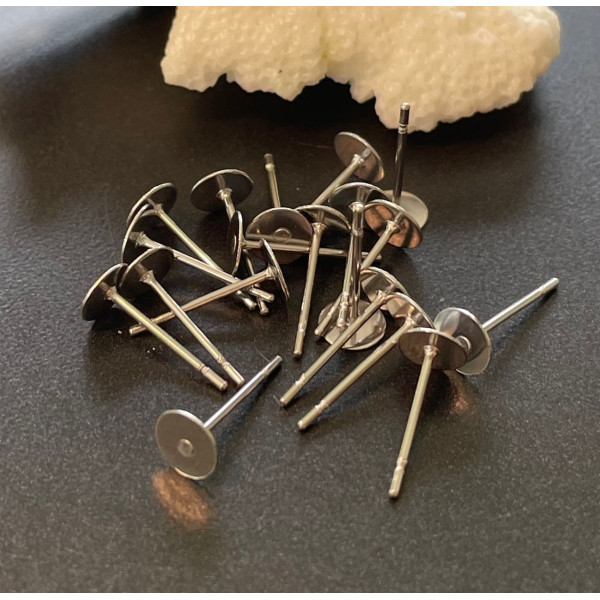 H11E0255 – Lot de 50 ou 100 Boucles d'oreille Clou Puce 5mm – Acier Inoxydable 304 Argent Platine Rhodié