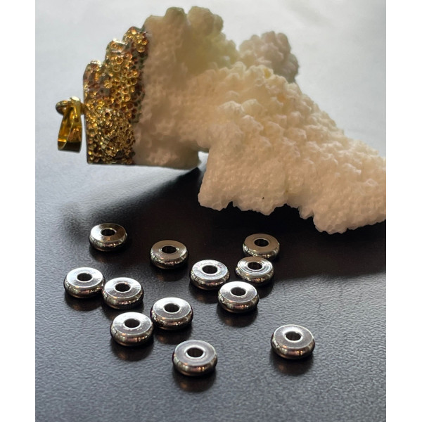 Perles intercalaires Rondelles 6 par 2mm,  Acier Inoxydable finition Argenté