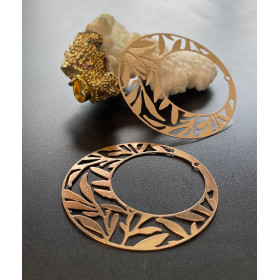 Estampes, pendentif filigrane, Feuilles dans Cercle 41mm, laiton finition Doré