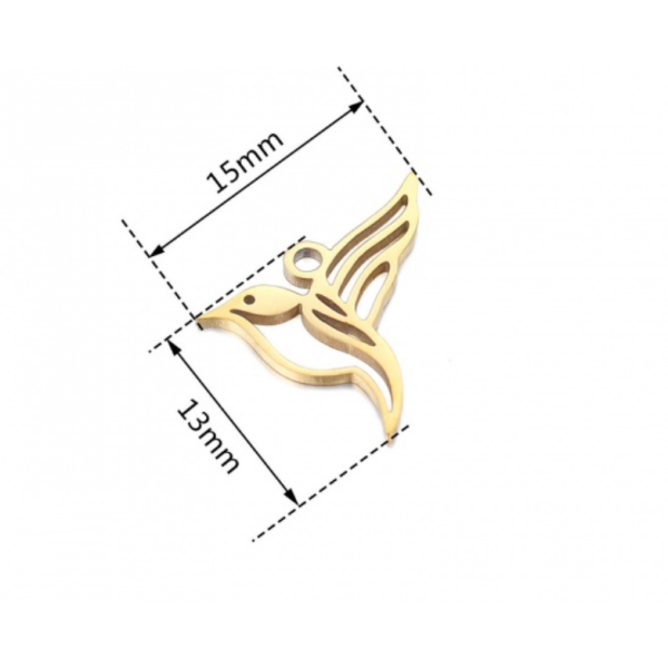 Pendentifs Oiseau Colibri 15mm, Acier Inoxydable Doré - pour bijoux raffinés