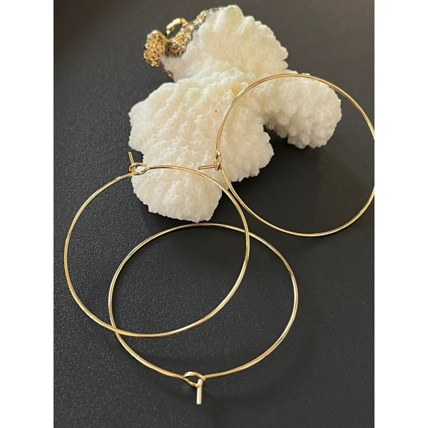 Boucles d'oreille, Créoles Tiges 40 mm, Acier Inoxydable Chirurgical 316, finition Doré à l'or fin 18K