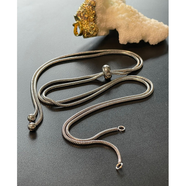 Collier Réglable, Intercalaire 70cm, maille Serpent 1.6mm, Acier Inoxydable 304, finition Argenté
