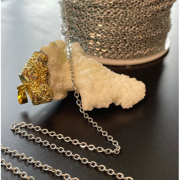 Chaine maille forçat 2.5 par 2mm, Acier Inoxydable 304, finition Argenté