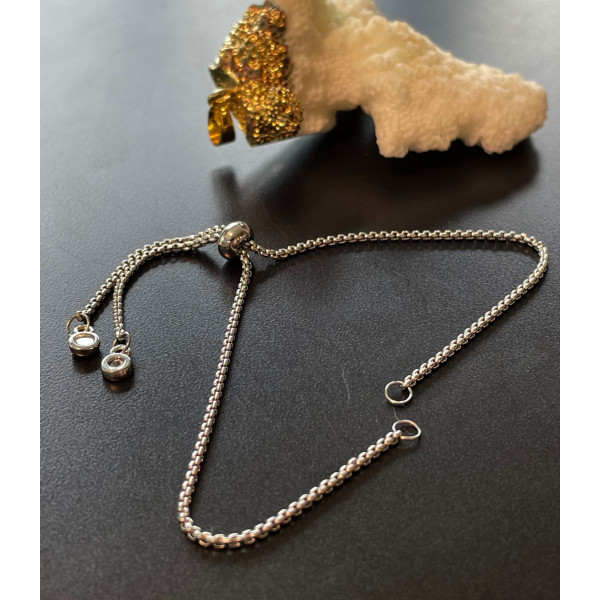 Bracelets Réglable, ajustable 26.6cm, Maille Paloma 1.2mm, Acier Inoxydable 304 finition Argent Platine