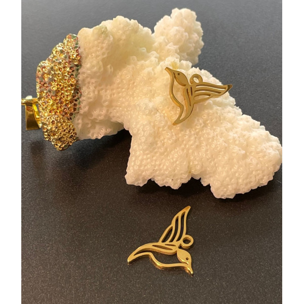 Pendentif - Oiseau Colibri 15mm - Doré en Acier Inoxydable 304 - pour bijoux raffinés