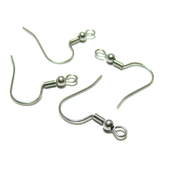 Boucles d'oreille Crochets  avec ressort et bille 19mm, Acier Inoxydable 316 Argenté