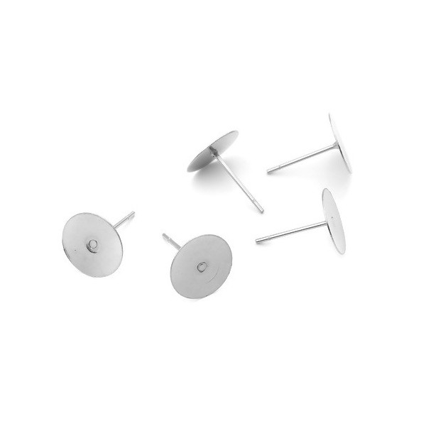 Boucles d'oreille Clou, Puce 8mm, Acier Inoxydable 304, finition Argent Platine Rhodié