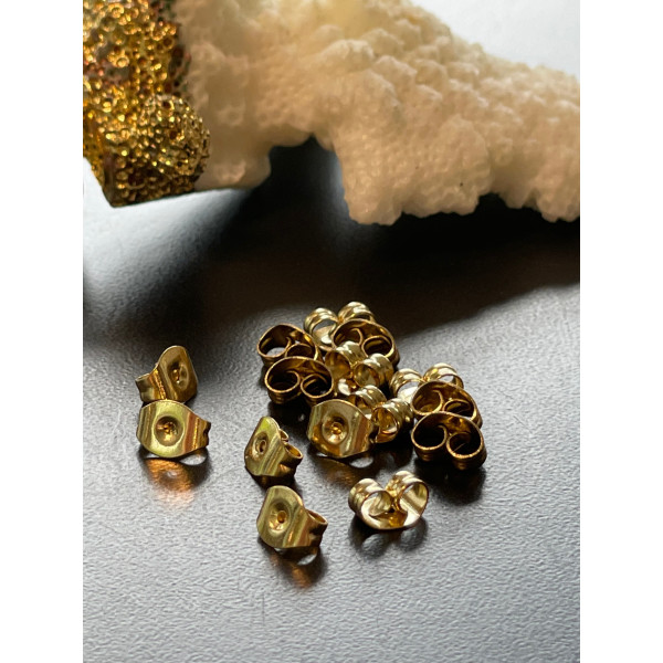 Embouts, poussoirs pour boucle d'oreille, Acier Inoxydable 304,  finition doré à l'or fin 18K