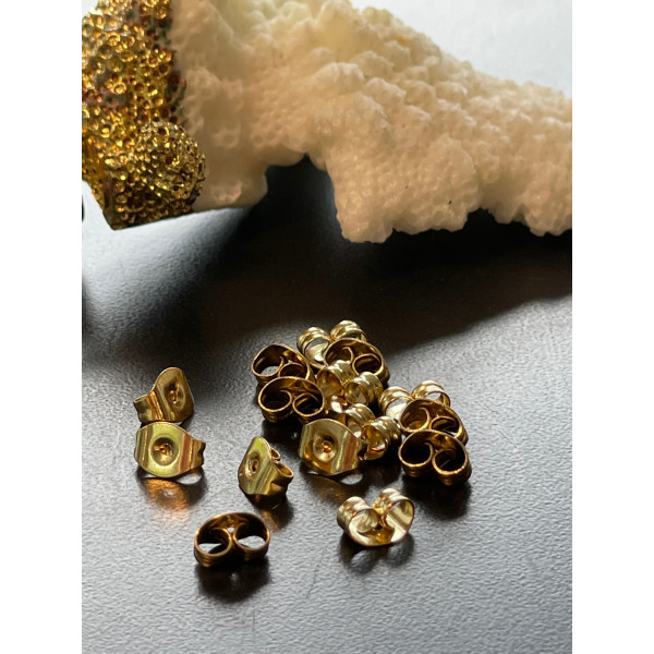 Embouts, poussoirs pour boucle d'oreille, Acier Inoxydable 304,  finition doré à l'or fin 18K