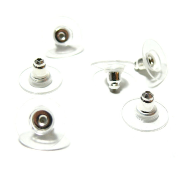 Embouts, poussoir, bouchon stoppeur  et Plastique, pour boucle d'oreille Puce, laiton finition Argent Platine