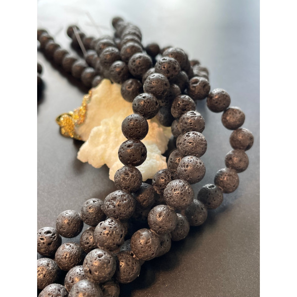 Perles Rondes 8mm, Pierre de lave NOIRE