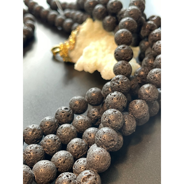 Perles Rondes 8mm, Pierre de lave NOIRE