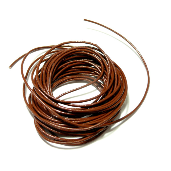 Cordon Fil Cuir Véritable 2mm, Marron Café
