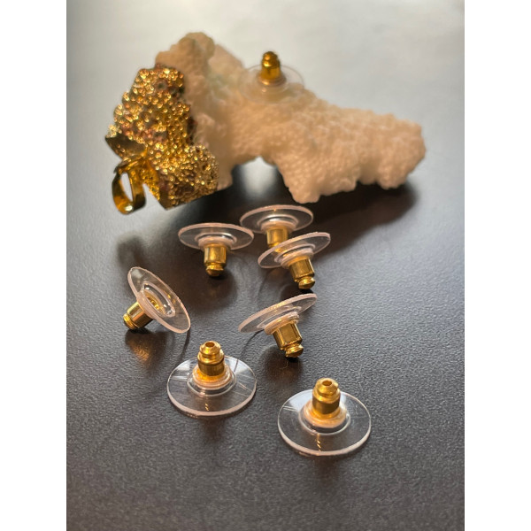 Embouts, poussoir, bouchon stoppeur et Plastique, pour boucle d'oreille Puce, laiton finition Doré
