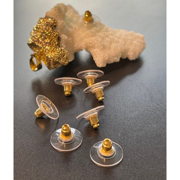 Embouts, poussoir, bouchon stoppeur et Plastique, pour boucle d'oreille Puce, laiton finition Doré