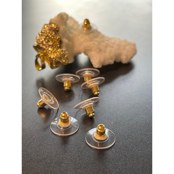 Embouts, poussoir, bouchon stoppeur et Plastique, pour boucle d'oreille Puce, Acier Inoxydable 304 Doré à l'or fin 18K