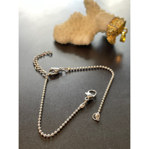 Bracelets Intercalaire  16.6 cm, maille bille 1mm, Acier Inoxydable finition Argent Platine