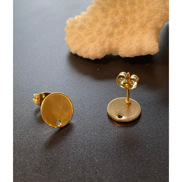 Boucles d’oreilles puces 10 mm avec trou – Acier inoxydable 304 – Finition dorée, placage IONIQUE